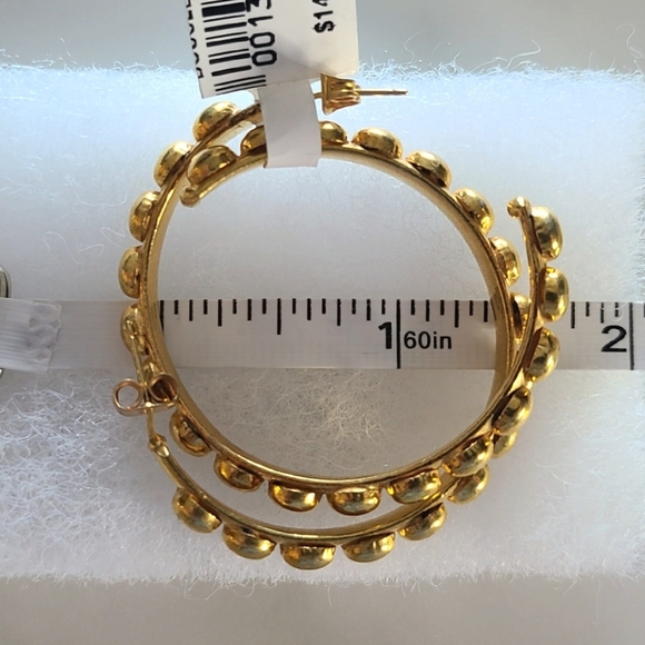 Sylvia Toledano Tribal Studded Hoop Earrings, Size 1.5", Goldtone - Picture 6 of 6